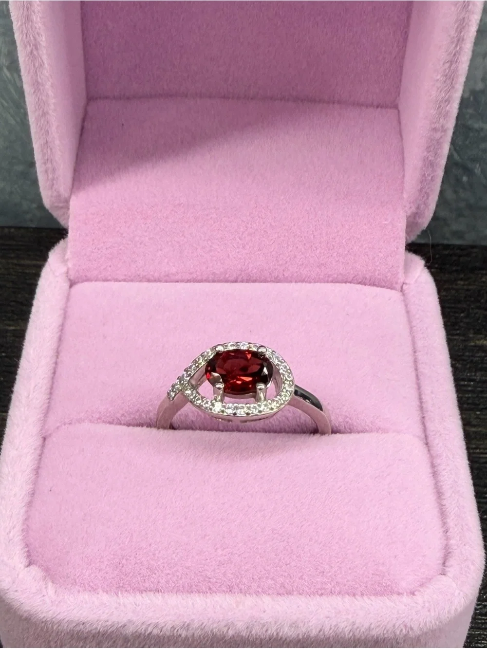 Stunning .90CT Red Garnet Zircon Teardrop Halo 925 Sterling Silver Ring Sz 6
